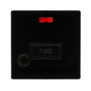 Matt Black Screwless Plate 13A Fused   Connection Unit With Neon With Flex - Black Trim - SE Home