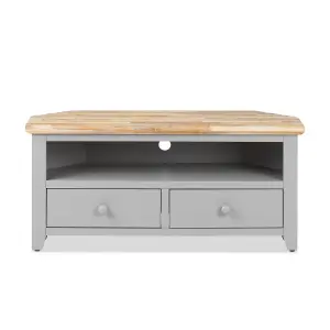 Florence Dove Grey Corner TV Unit With 2 Drawers and Shelf