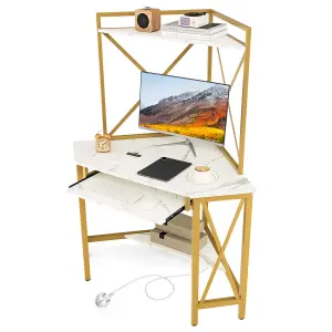 Costway Corner Writing Desk Home Office Space-Saving Computer Desk with Keyboard Tray