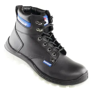 Himalayan S1P Black Leather Work Safety Boots with Steel Toe and Midsole Protection