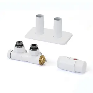 Terma Twins Soft white Right sided Angled Radiator valve & lockshield (Dia)15mm x ½"