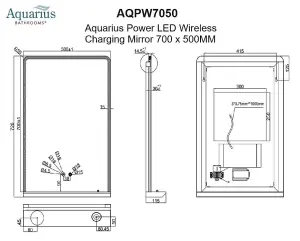 Aquarius Power LED Wireless Charging Mirror 700 x 500MM