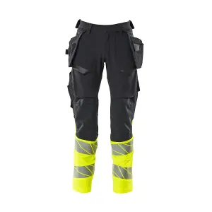 Mascot Accelerate Safe Trousers with Holster Pockets - Dark Navy/Hi-Vis Yellow   (31.5) (Leg Length - Short)