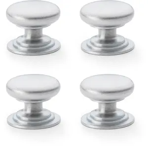 4 PACK - Stepped Round Door Knob - Satin Chrome 38mm Classic Kitchen Cabinet Pull Handle