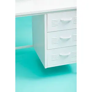 Interiors By Premier Durable Three Drawer White Desk, Versatile Office Desk For Home Office, Industrial Design Sturdy Work Desk