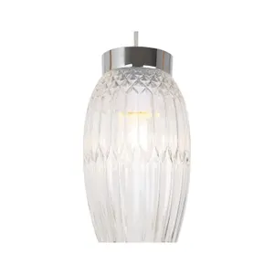 First Choice Lighting Facet Chrome with Clear Faceted Glass Pendant Shade