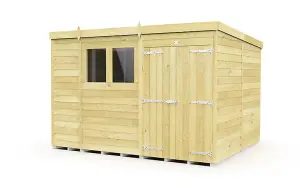 10 x 8 Feet Pent Shed - Double Door With Windows - Wood - L231 x W302 x H201 cm