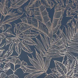 Boutique Paradise Blue Leaves Smooth Wallpaper