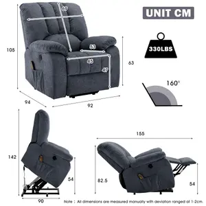 Electric Power Lift Recliner Chair with Massage, Heat and USB Ports