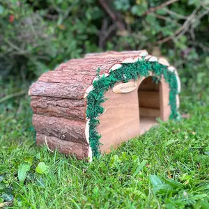 Wooden Hedgehog House Hogitat with Bark Roof