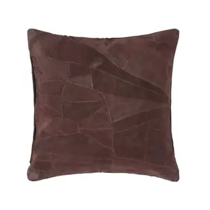 Homescapes Chocolate Brown Real Leather Suede Cushion with Feather Filling