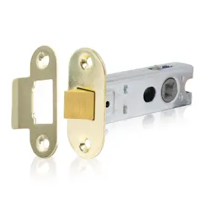 XFORT Polished Brass Radius Tubular Latch, A 75mm Polished Brass Radius Tubular Latch for Internal Wooden Doors.