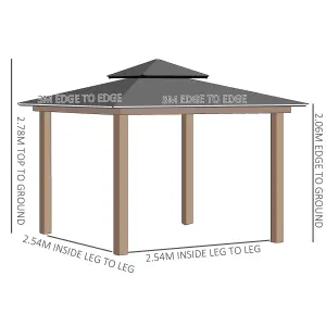 Outsunny 3 x 3 (m) Double Roof Hard Top Gazebo with Nettings & Curtains