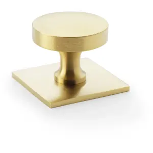 Slim Round Cabinet Door Knob & Matching Backplate - Satin Brass 38mm Handle