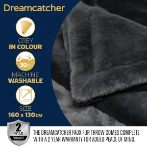 Dreamcatcher Blanket Throw Soft Faux Fur 160 x 130cm Overblanket Dark Grey