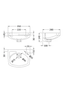 Wall Hung Ceramic Basin with Overflow and Tap Hole - 350mm