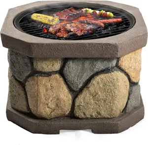 Homeology Fireology BOGOTA Bold Garden Fire Pit Brazier and Barbecue with Eco-Stone Finish