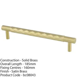 Diamond T Bar Pull Handle - Satin Brass - 160mm Centres SOLID BRASS Drawer