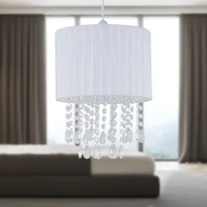 First Choice Lighting Voile 25cm Jewelled White Ribbon Pendant Shade