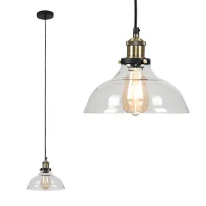 ValueLights Wallace Black & Gold Ceiling Pendant Light Fitting with Glass Shade and LED Filament Bulb Warm White