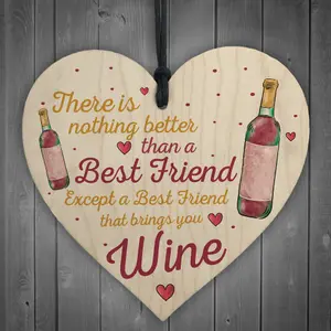 Red Ocean Best Friend Brings Wine Gift Friendship Best Friend Sign Shabby Chic Heart Wine Spirits BFF Plaques