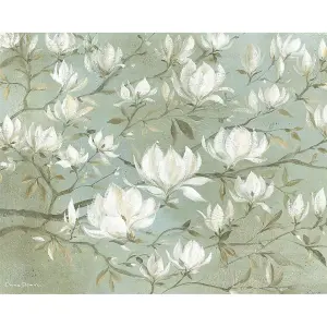 Diane Demirci White Magnolia Canvas Print Grey/White (80mm x 60cm)