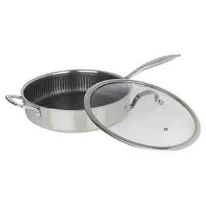 Hextec 28cm Diameter Non Stick Stainless Steel Induction Deep Frying Pan with Lid Kitchen Cookware