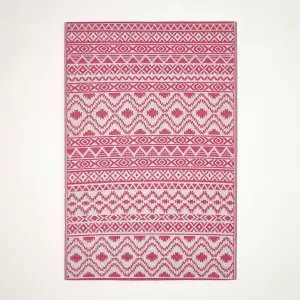 Homescapes Tia Aztec Pink & White Outdoor Rug, 150 x 240 cm