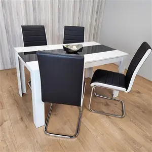 Dining Table And 4 Faux Leather Black White Padded Chairs High Gloss Wood Dining Kitchen Set Of 4 Metro Lane