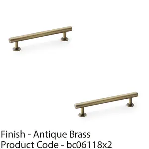 2 PACK - Round T Bar Pull Handle - Antique Brass - 128mm Centres SOLID BRASS Drawer Door