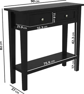 Small Narrow Black Wood Console Table With Drawers - Elms