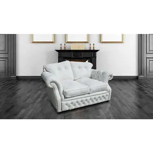 Chesterfield 2 Seater Crystal White Leather Sofa Settee Bespoke In Era style