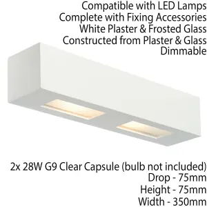 Dimmable Twin Wall Light Primed White (ready to paint) Box Down Lamp Fitting