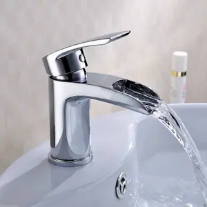 Nes Home VIRGO WATERFALL BATHROOM TAP BASIN MONO MIXER CHROME MODERN DESIGN SOLID BRASS