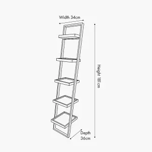 Natural Wood and Black Metal 5 Shelf Ladder Unit