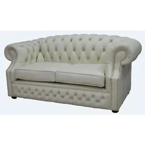 Chesterfield 2 Seater Cottonseed Cream Leather Sofa Bespoke In Buckingham Style