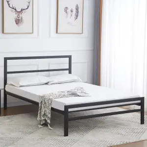 BLOCK BED - 5FT King 150x200cm - Black - Strong Metal Bed - Reinforced Mesh Base - Robust Steel Structure