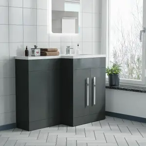 Nes Home Aric Bathroom Basin Sink Vanity Grey Unit Cabinet Furniture Right Hand  1100mm