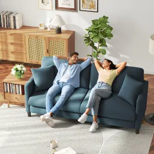 Neche 3 Seater 193cm Couch, Teddy Velvet Sleeper Sofa with Extra Deep Seats - Blue Grey