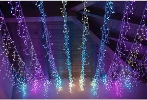 Twinkly Icicle App-Controlled Multicolor + White LED Lights Transparent Wire - 190 Leds