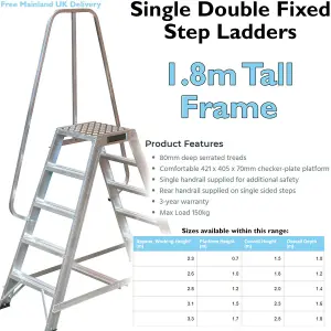 1m Heavy Duty Double Sided Fixed Step Ladders Safety Handrail & Wide Platform