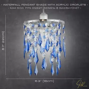 Modern Waterfall Design Pendant Shade with Clear/Blue Acrylic Drops and Beads