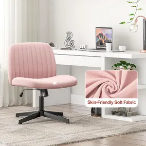 Stylish Armless Office Chair with Height Adjustable, Wide Seat, Perfect for Home Office and Bedroom-Pink