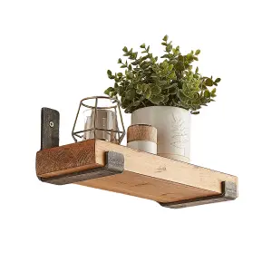 Rustic Wooden Shelf with L Brackets - 60cm