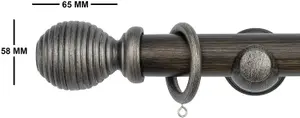 A.Unique Home Ribbed Wooden Curtain Pole with Rings and Fittings - 35mm - 180cm - Brushed Olive