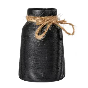 Black Simple Hemp Rope Ceramic Flower Vase