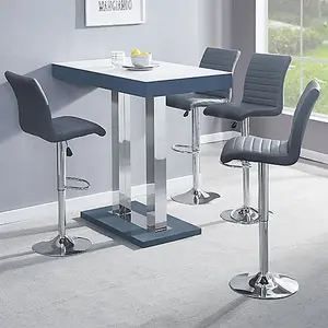 Caprice White Grey Gloss Bar Table With 4 Ripple Grey Stools