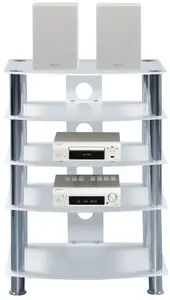 Centurion Supports Galago 5-Shelf White with Silver Legs Flat Screen TV, Hi-Fi, AV Rack Glass Stand