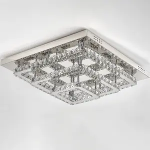 3 Lamp Square Layered Large Size Glamourous Crystal Chandeliers LED Ceiling Light 70cm Cool White