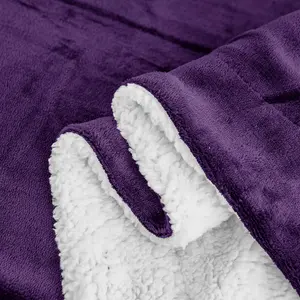 Sherpa Fleece Throw Blanket Purple / 150cm W x 200cm L